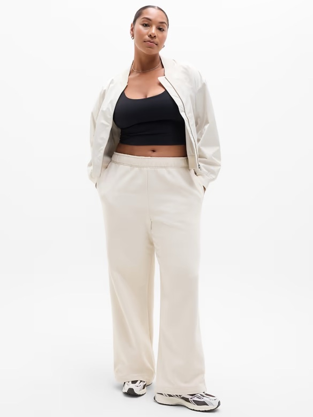 NWT Athleta Wide Leg Forever FleeceSweatpants in Ivory-Cream Size L - Picture 3 of 4